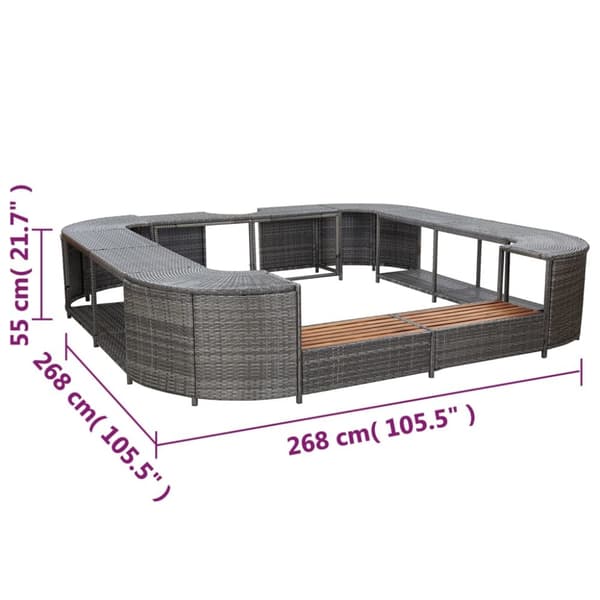 omkrans til spabad 268x268x55 cm polyrattan grå