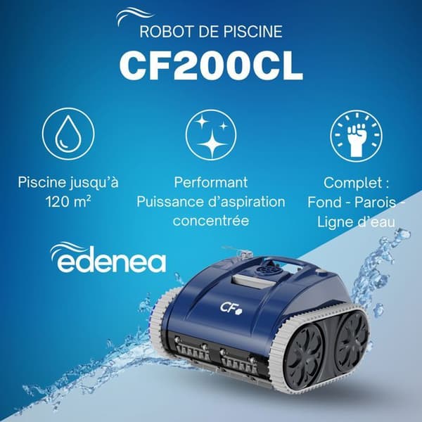 Robot Pool CF 200CL - CF - Trådlös - 80m² - Botten + Väggar + Vattenlinje - Intelligent Navigation - Filtreringskorg - 10 m3/h