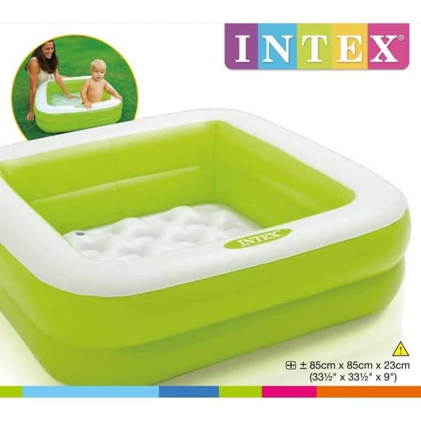 INTEX uppblåsbar pool för barn/baby plaskdamm Carree 85 x 85 x 23 cm (slumpmässig färg)