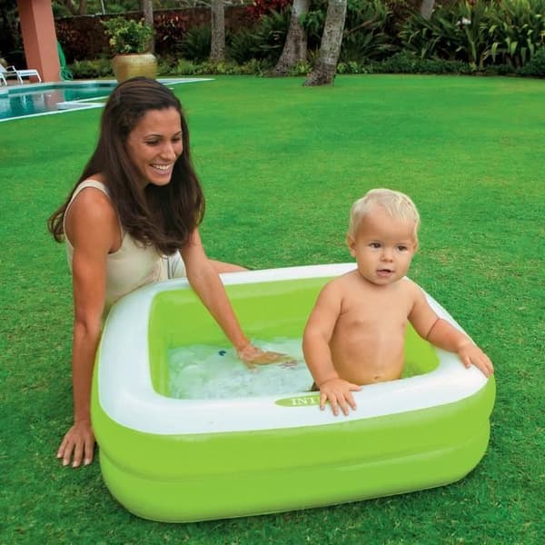 INTEX uppblåsbar pool för barn/baby plaskdamm Carree 85 x 85 x 23 cm (slumpmässig färg)