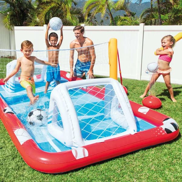 Multisport uppblåsbar lekplats - INTEX - rutschkana och boll ingår - Röd/Multicolor