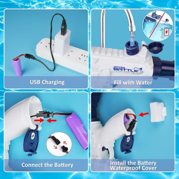 Elektrisk vattenpistol 2-pack, tålig plast, säker för barn,2 Pack