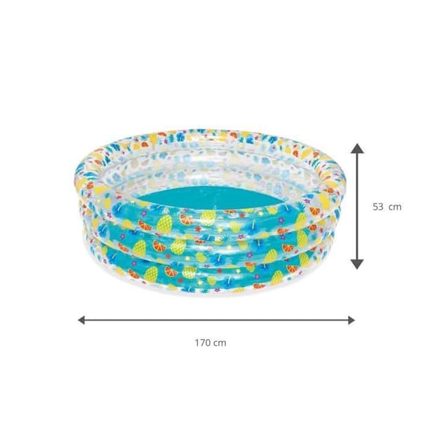 Uppblåsbar barnpool - Bestway - Transparent Tropical Play - Rund - 170x53 cm - Slitstark vinyl - Flerfärgad