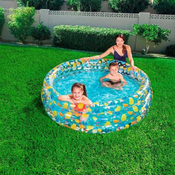 Uppblåsbar barnpool - Bestway - Transparent Tropical Play - Rund - 170x53 cm - Slitstark vinyl - Flerfärgad