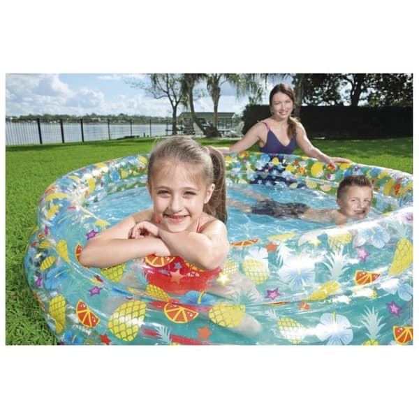 Uppblåsbar barnpool - Bestway - Transparent Tropical Play - Rund - 170x53 cm - Slitstark vinyl - Flerfärgad