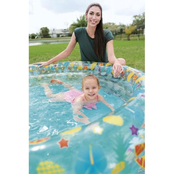 Uppblåsbar barnpool - Bestway - Transparent Tropical Play - Rund - 170x53 cm - Slitstark vinyl - Flerfärgad