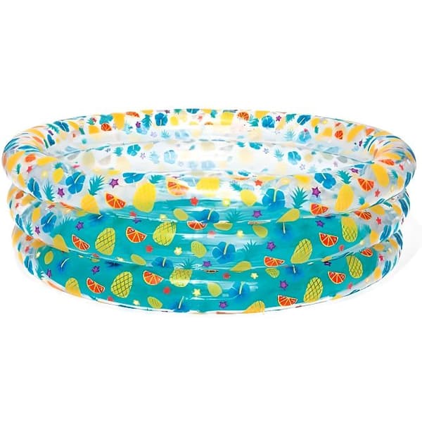 Uppblåsbar barnpool - Bestway - Transparent Tropical Play - Rund - 170x53 cm - Slitstark vinyl - Flerfärgad