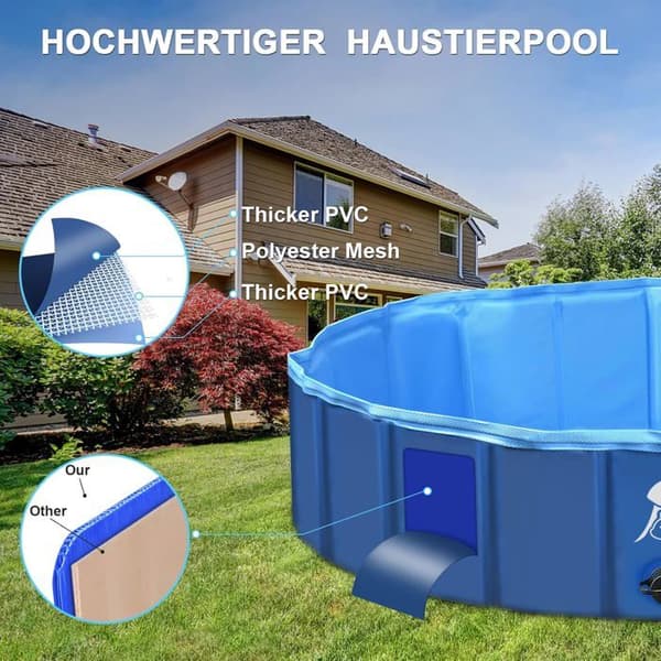 Pool för Stora Hundar och Små Hundar - Fällbar och transportabel Plaskdamm - 160 x 30 cm - Husdjur, Barn
