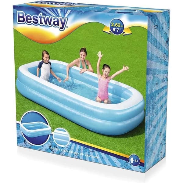 Bestway rektangulär uppblåsbar pool 262 x 175 x 51 cm - Blå och vit - För barn - Utomhusbruk