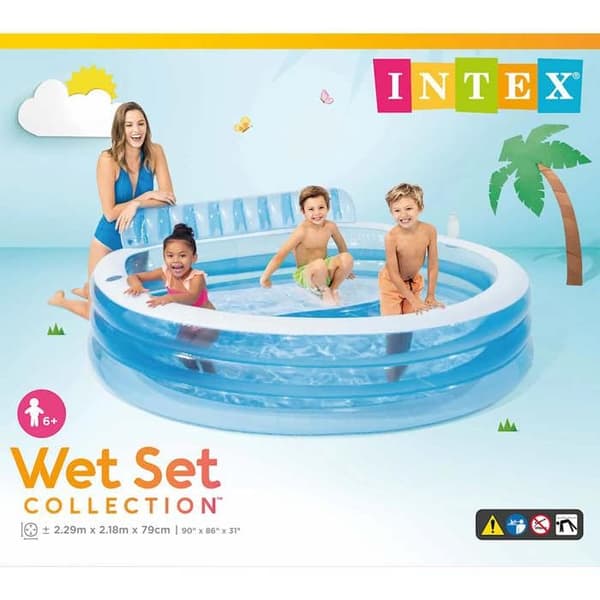 Intex 57190 - Familjepool med fåtölj, 224 x 216 x 76 cm, vit/blå