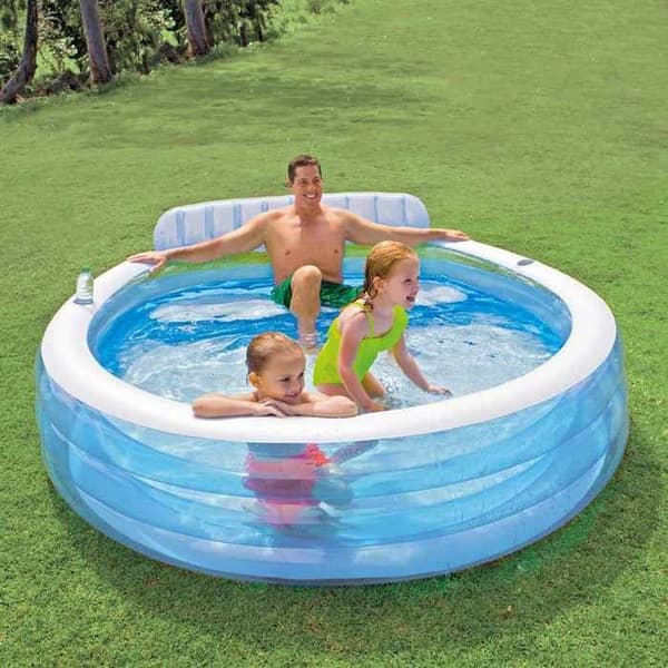 Intex 57190 - Familjepool med fåtölj, 224 x 216 x 76 cm, vit/blå