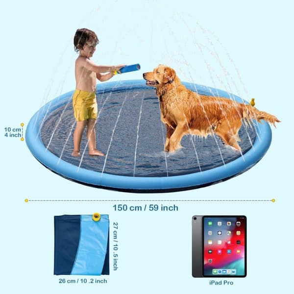 Svalkande sprinklermatta för hundar - 150cm - Hundvattenfontän - Stor pool sommarleksaker för hundar