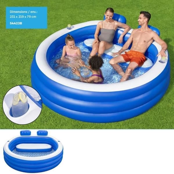 Uppblåsbar pool - Splash Paradise - Familj - 231cm x 219cm - Sittplatser ingår - För barn +6 år