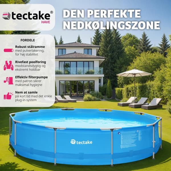 Badebassin rund med pumpe Ø 360 x 76 cm - blå