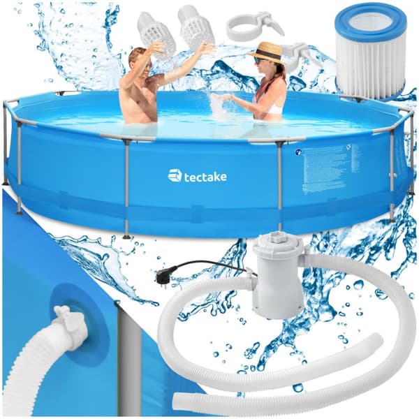 Badebassin rund med pumpe Ø 360 x 76 cm - blå