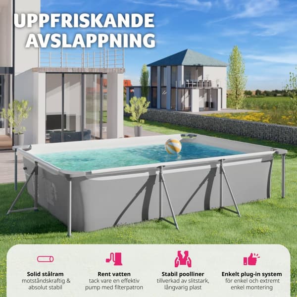 Pool fyrkantig 300 x 207 x 70 cm - grå