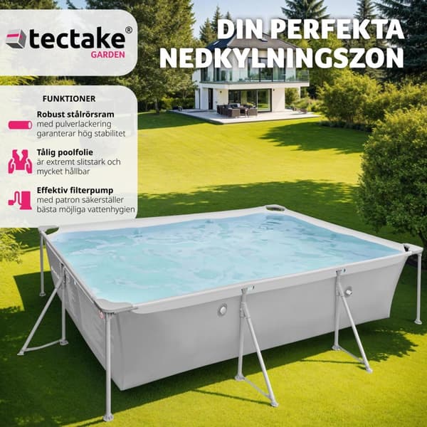 Pool fyrkantig 300 x 207 x 70 cm - grå