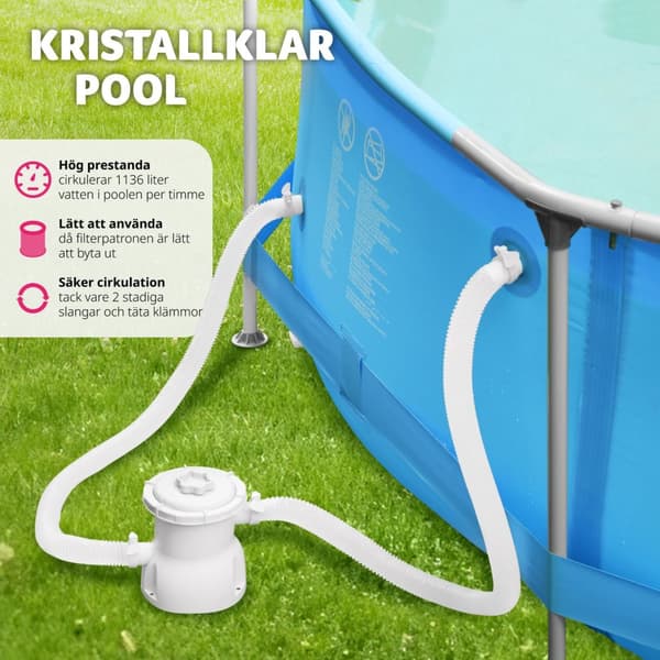 Pool rund med filterpump Ø 300 x 76 cm - blå