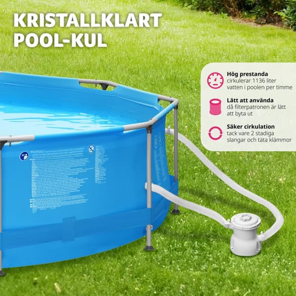 Pool rund med filterpump Ø 360 x 76 cm - blå