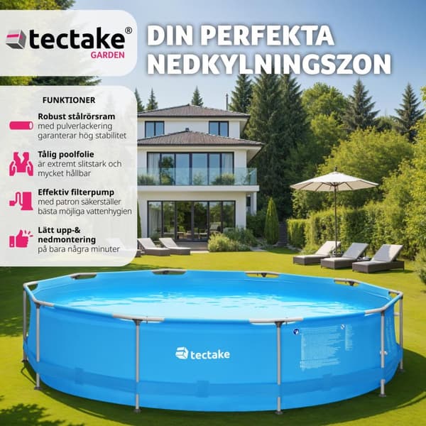 Pool rund med filterpump Ø 360 x 76 cm - blå