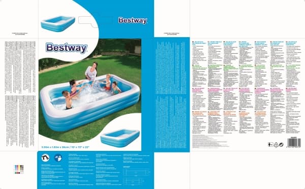 Bestway 54009, Oppblåsbart basseng, 1161 l, Rektangulær, 6 år, Vinyl, Blå, Hvit