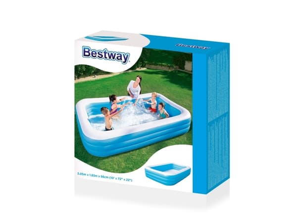 Bestway 54009, Oppblåsbart basseng, 1161 l, Rektangulær, 6 år, Vinyl, Blå, Hvit