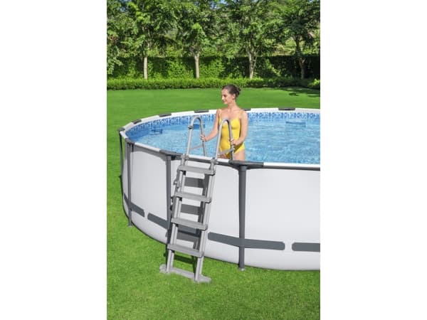 Bestway 5612X, 15232 l, Pool med ram, Vuxen och barn, Stege, Grå, Vit, 54 kg, Diameter 427 cm, Höjd 122 cm