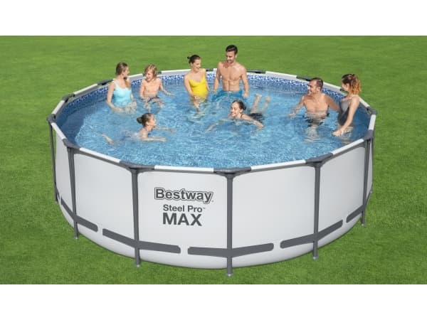 Bestway 5612X, 15232 l, Pool med ram, Vuxen och barn, Stege, Grå, Vit, 54 kg, Diameter 427 cm, Höjd 122 cm
