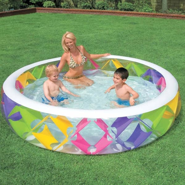 INTEX Uppblåsbar Pool Färgrik, Ø 229 x 56 cm rund, för barn, gjorda av PVC, kapacitet 750 l, lätt, stor luftfat ventil, pool Familj Pool Barnpool