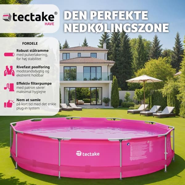 Badebassin rund med pumpe Ø 360 x 76 cm - pink