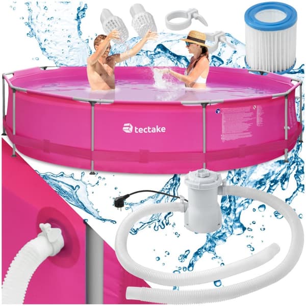 Badebassin rund med pumpe Ø 360 x 76 cm - pink