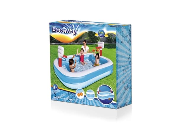 Bestway 54122, Oppblåsbart basseng, 636 l, Rektangulær, 3 år, Vinyl, Blå, Oransje, Hvit