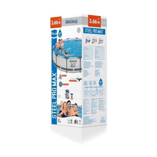 BESTWAY Steel Pro Max ovanjordspool - Rund - Diameter 366 x 76 cm, patronfilter