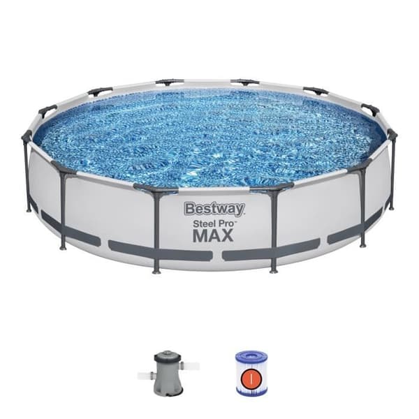 BESTWAY Steel Pro Max ovanjordspool - Rund - Diameter 366 x 76 cm, patronfilter