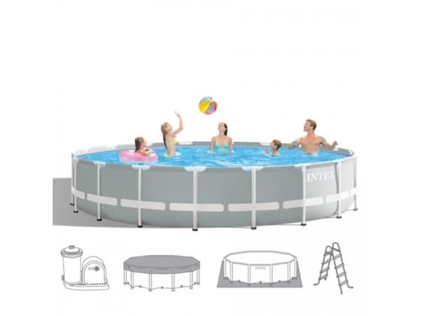 Intex 26732NP, 24311 l, Innrammet basseng, Voksen og barn, Stige, Blå, Grå, 99,7 kg