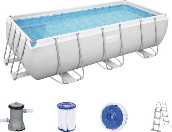 Bestway Bestway 404 x 201 x 100 cm ovaali runko puutarha-allas 6478 l tilavuudella Power Steel Bestway + suodatin pumppu + tikkaat Universal