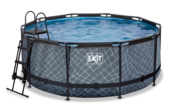 EXIT Stone svømmebasseng ø360x122cm med filterpumpe - grå