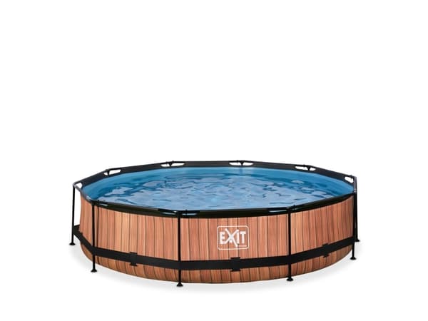 EXIT Wood pool ø360x76cm with filter pump - brown Innrammet basseng Rund 6125 l Brun
