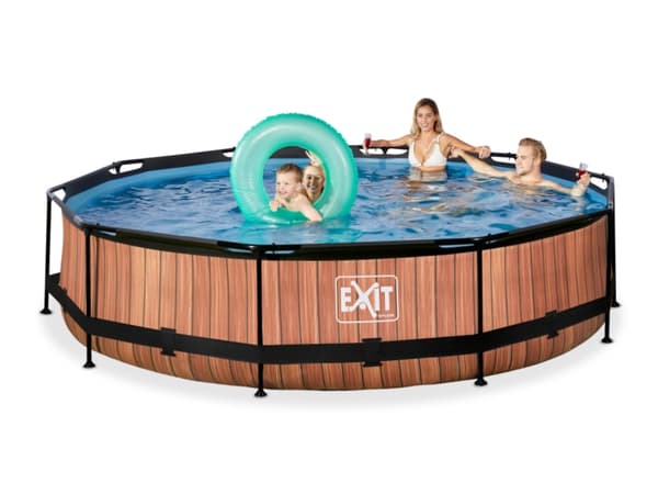 EXIT Wood pool ø360x76cm with filter pump - brown Innrammet basseng Rund 6125 l Brun
