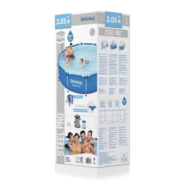 BESTWAY rörformad poolkit över marken - Steel Pro - 305 x 76 cm - Rund (Levereras med filtreringspump)