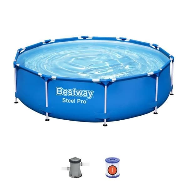 BESTWAY rörformad poolkit över marken - Steel Pro - 305 x 76 cm - Rund (Levereras med filtreringspump)