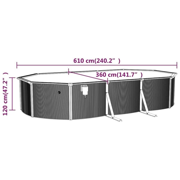 vidaXL swimmingpool med stålvæg 610x360x120 oval hvid