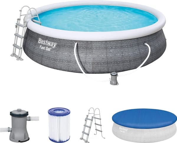 Bestway 57372, 12362 L, Puhallettava uima-allas, Aikuinen ja lapsi, Tikkaat, Harmaa, 38,8 kg