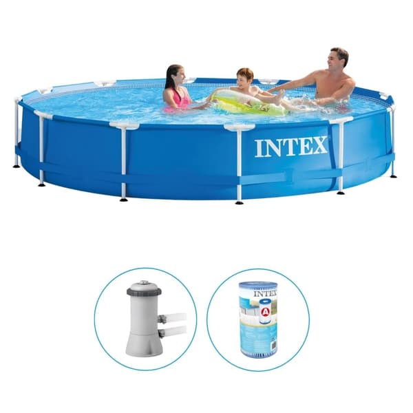 Intex - Metallram - Pool med filterpump - 366x76 cm - Rund - Pool ovan jord
