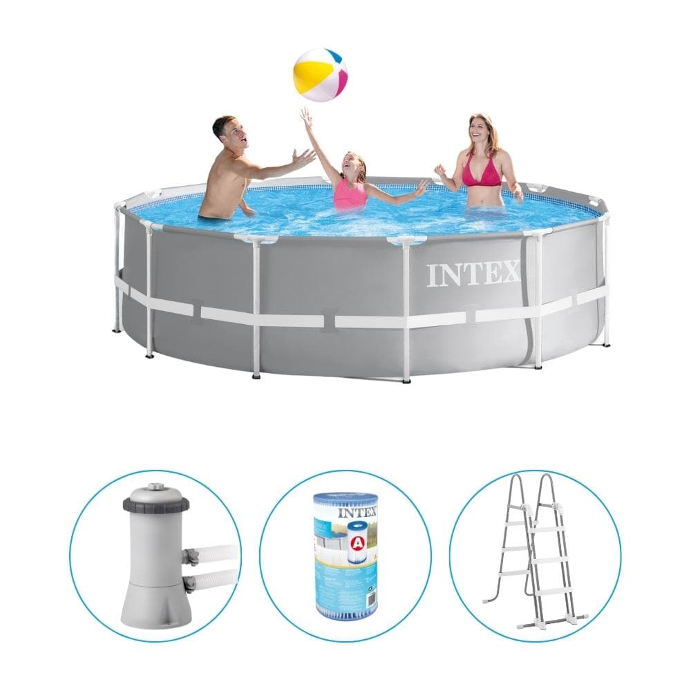 Intex - Prism Frame - Swimming Pool With Filter Pump and Swimming Pool Staircase - 366x99 CM - Round - Börja poolen