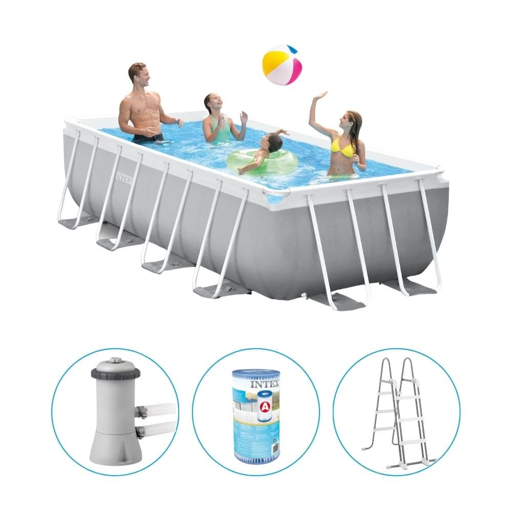 Intex - Prism Frame - pool med filterpump och pool trappa - 400x200x100 cm - rektangel - pool