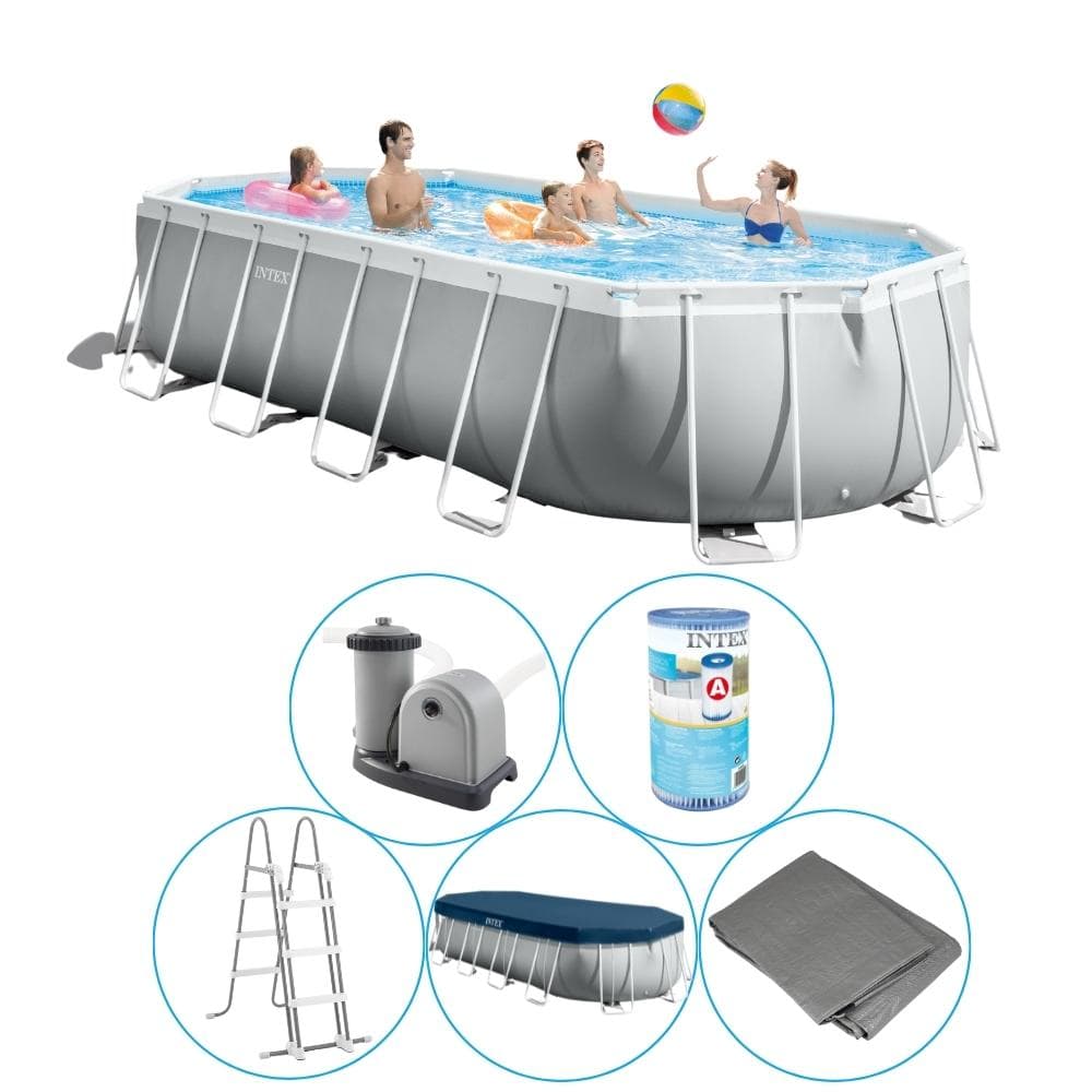 Intex - Prism Frame - Swimming Pool With Filter Pump - 610x305x122 CM - Oval - Börja poolen - inklusive tillbehör