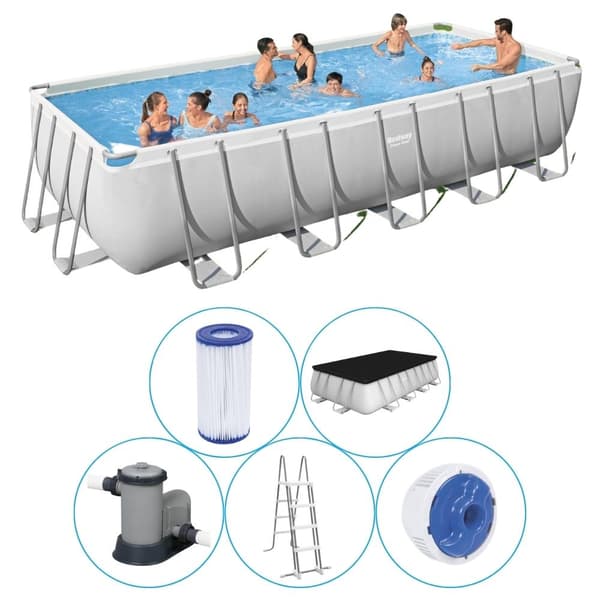 Bestway - Power Steel - Overjordisk pool inklusive filterpumpe og tilbehør - 640x274x132 cm - Rektangulær