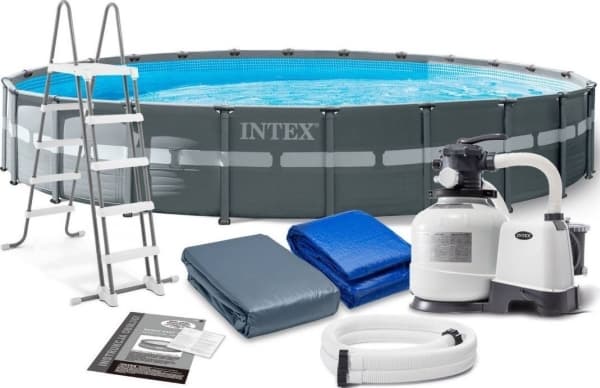 Intex 26340GN, 47241 l, Pool med ram, Barn och vuxen, Stege, Grå, 157,2 kg