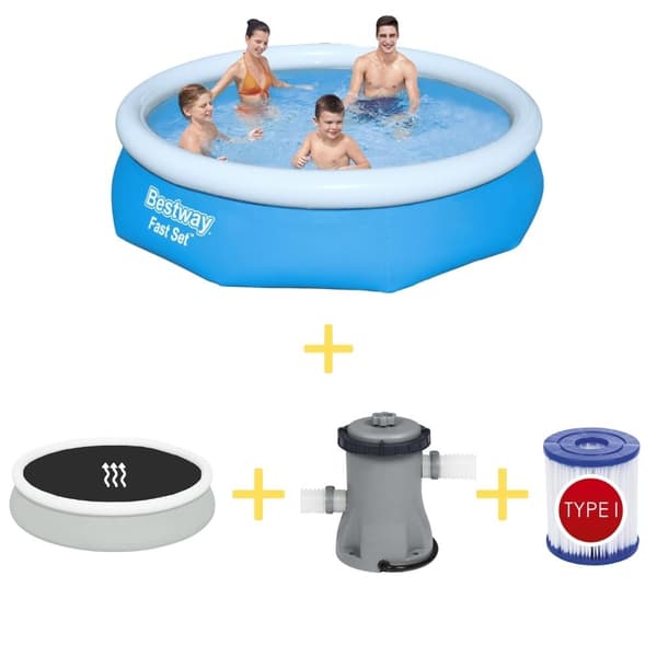 Bestway Swimming Pool - Fast Set - 305 x 76 cm - Inklusive solsegel, filterpump och filter